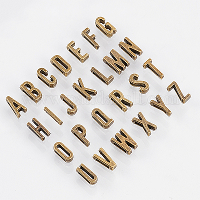 6 Sets Antique Bronze Alphabet Slide Letter Char Flat Leather Bracelet A-Z Charms for Flat Leather Bracelet Slide Wristbands