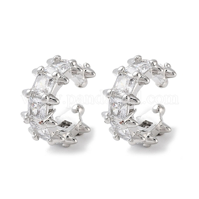 Женские серьги-манжеты из латуни с микропаве и цирконием EJEW-E310-14P-1