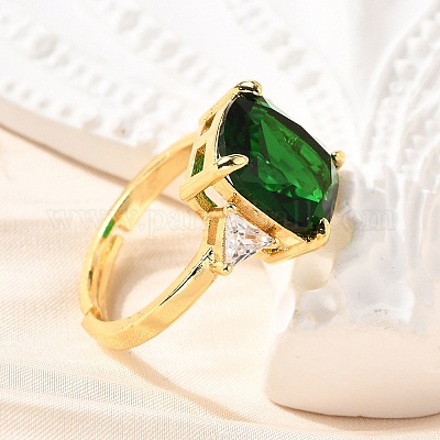 Женские кольца на палец из латуни с микропаве и кубическим цирконием RJEW-F181-11G-1