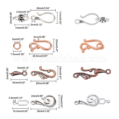 Wholesale PandaHall 120 Sets 15 Styles S Hook Ring Toggle Clasps Tibetan  Style Hook and Eye Clasps Hook Eye Toggle Cord Rope End Clasps Connector  Beads for Necklace Bracelet Jewelry Making 