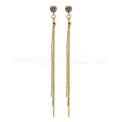 Серьги-гвоздики с кисточками из латуни в форме сердца EJEW-Z086-04G-1