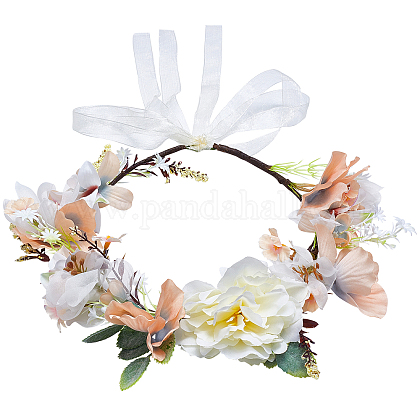 Couronne de mariée de fleurs artificielles en tissu OHAR-WH0011-18-1