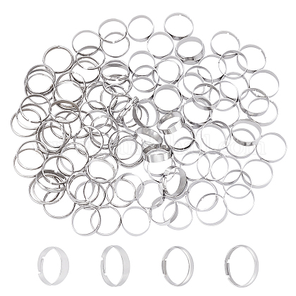 Unicraftale 120Pcs 4 Styles Adjustable 304 Stainless Steel Plain Band Rings STAS-UN0025-62-1