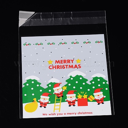 レクタングルクリスマスモチーフセロハンのOPP袋  カラフル  13.1x9.9cm  一方的な厚さ：0.035mm  インナー対策：9.9x9.9のCM  約95~100個/袋 OPC-L001-29-1