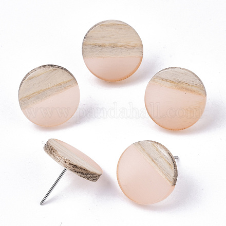Orecchini a bottone in resina trasparente e legno EJEW-N017-003A-D06-1