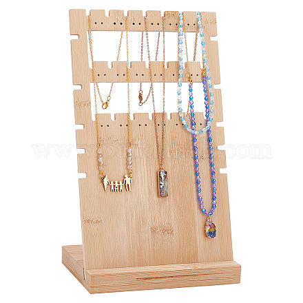 Présentoirs à bijoux à dos incliné en bois à 3 niveau ODIS-WH0025-115-1