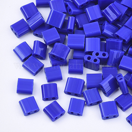 2ホールガラスシードビーズ  不透明色  正方形  ブルー  5x4.5~5.5x2~2.5mm  穴：0.5~0.8mm  約1180個/袋 SEED-S031-L-048-1