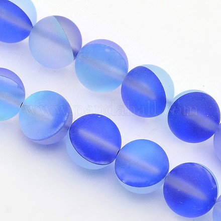 Gefärbt mattierte runde synthetische Mondstein Perlen Stränge G-E302-104-10mm-01-1