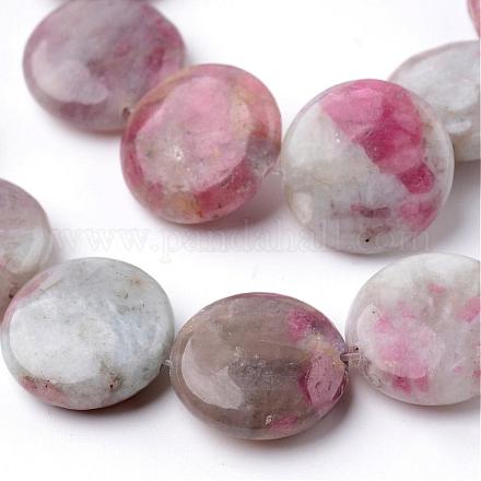 Dyed Flat Round Natural Pink Tourmaline Beads Strands G-K089-C-02-1
