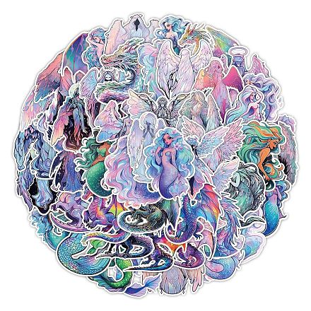 50 шт голографические самоклеящиеся наклейки из ПВХ с изображением ангела-русалки и дракона PW-WG83335-01-1