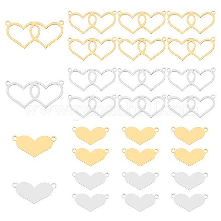 DICOSMETIC 24Pcs 2 Styles Heart Charms 2 Colors Stainless Steel Love Connector Charms Golden Hollow Double Heart Link Pendant for DIY Jewelry Making Valentine's Day Gift STAS-DC0011-68-1