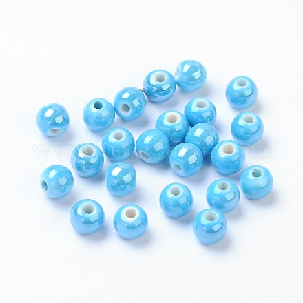 Perles rondes en porcelaine manuelles X-PORC-S489-6mm-08-1