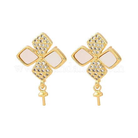 Фурнитура для серег-гвоздиков из латунных ракушек с микропаве из кубического циркония KK-D363-03G-1