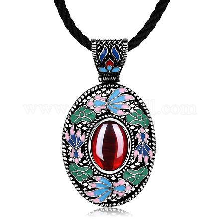 National Style Necklaces Antique Silver Plated Brass Corundum Gemstone Pendant Necklaces NJEW-BB00594-02-1