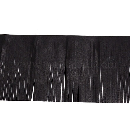 フェイクレザーのフリンジトリミング  両面レザータッセルトリム  衣装の装飾  ブラック  6-1/8インチ（155mm） DIY-WH0304-127B-1
