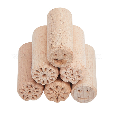 6 шт. 6 вида круглых деревянных формочек для традиционных китайских лунных пряников AJEW-CA0004-23-1