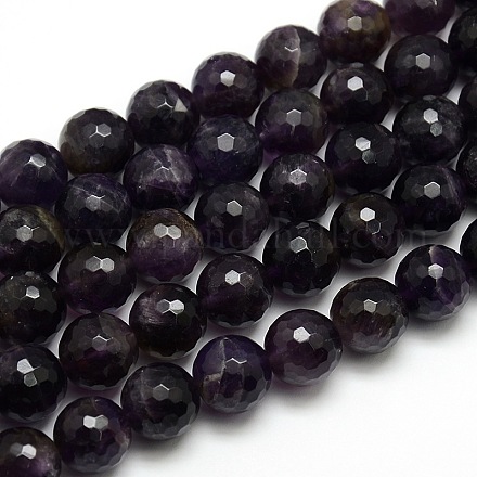 Natural Faceted Amethyst Round Bead Strands G-L172-12mm-01-1