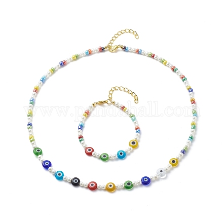 Bracelet de collier de perles de verre et mauvais œil au chalumeau SJEW-JS01247-1