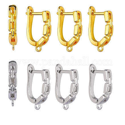 4 Pairs 2 Colors Brass Hollow Out Rectangle Hoop Earring Findings ZIRC-SZ0005-04-1