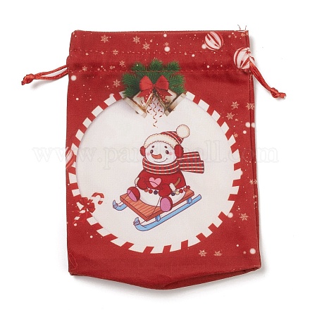 Рождественские прямоугольные тканевые сумки с джутовым шнуром ABAG-P008-01A-1