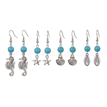 Turquoise synthétique pendentif Boucles d'oreilles en perles EJEW-JE05496-1