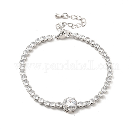 Clear Cubic Zirconia Flat Round Link Bracelet with Tennis Chains BJEW-C030-01P-1