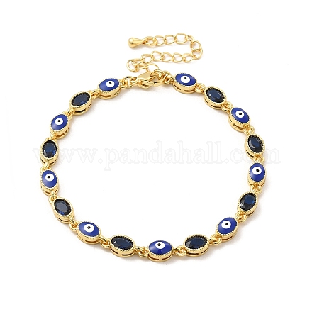 Enamel Evil Eye & Glass Oval Link Chain Bracelet BJEW-G663-01G-03-1