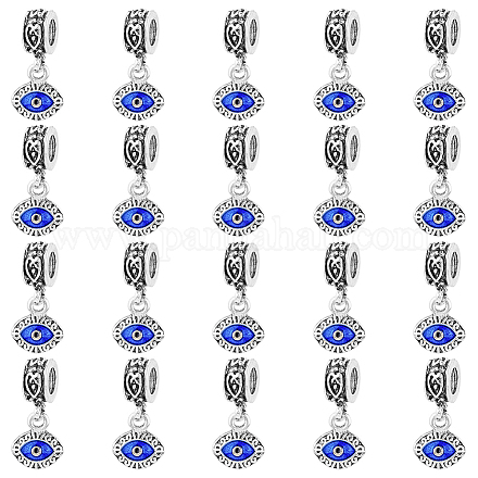 DICOSMETIC 40Pcs Evil Eye Dangle Charms Blue Evil Eye Charms with Large Hole Hanger Beads Antique Silver Enamel European Beads Charms Vintage Alloy Dangle Charms for Jewelry Making FIND-DC0002-65-1