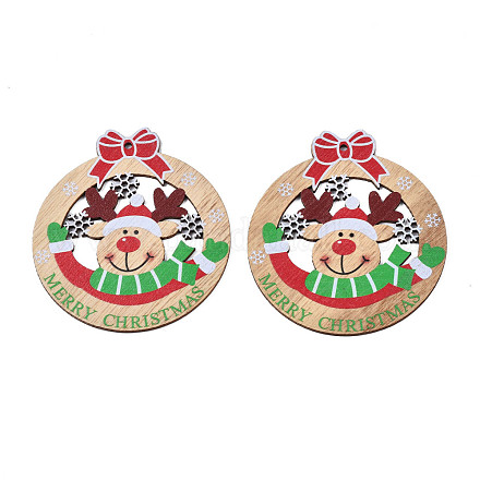 Ciondoli grandi in legno stampati su un lato a tema natalizio WOOD-N005-61-1