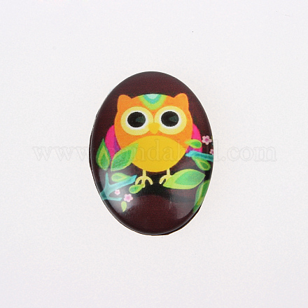 Cartoon Owl Printed Glass Oval Cabochons X-GGLA-N003-22x30-B20-1