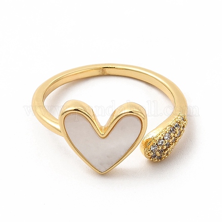 Natural Shell Heart Open Cuff Ring with Cubic Zirconia KK-A180-46G-1