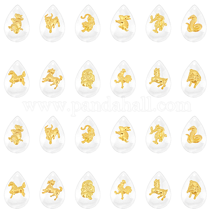 PandaHall 48Pcs 12 Style Zodiac Charms Set Teardrop Chinese Zodiac Signs Pendants Golden Constellation Glass Charms Lucky Animal Crafts Pendant for DIY Necklace Bracelet Keychain Jewellery Making GLAA-PH00001-98-1