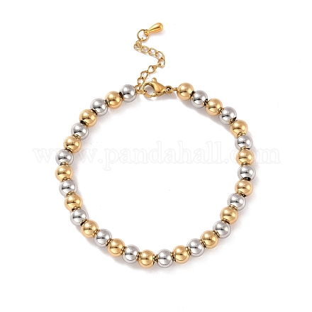 Placage sous vide bicolore 201 bracelet en perles rondes en acier inoxydable pour femme STAS-D179-02GP-1