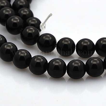 Round Natural Black Onyx Beads Strands G-N0120-26-6mm-1