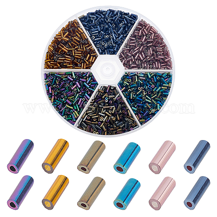 PH PandaHall 2760pcs Glass Bugle Beads 6 Colors Glass Tube Beads 4mm Tube Spacer Beads Czech Bugle Beads for Bracelet Necklace Jewellery Making Embroidery DIY Crafts SEED-AR0001-06-1