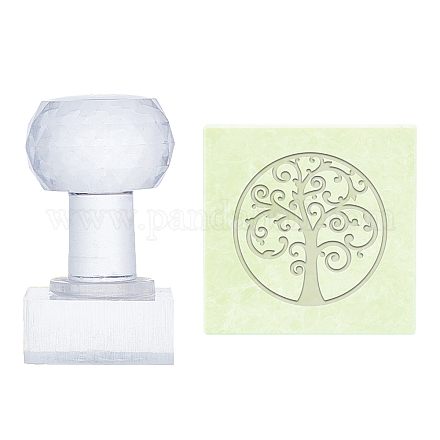 PH PandaHall Tree Soap Stamp Tree of Life Acrylic Stamp with Handle Square Soap Chapter Imprint Stamp for Handmade Soap Cookie Clay Pottery Stamp Biscuits Gummier Making Projects DIY-WH0350-083-1