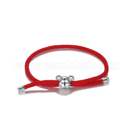 調節可能なナイロンコードブレスレット  スライダーブレスレット  ボロブレスレット  赤い紐のブレスレット  925純銀製のビーズで  マウス  レッド  プラチナ  内径：9-7/8インチ（25cm） BJEW-BB67572-P-1