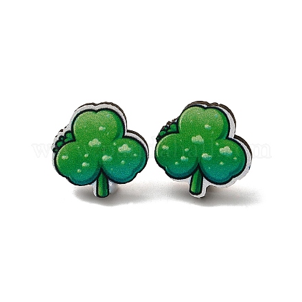 Saint Patrick's Day Green Wood Stud Earrings EJEW-D074-01B-1