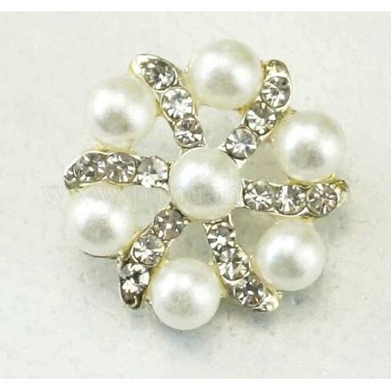 Acrylic Pearl & Rhinestone Shank Buttons BUTT-WH0003-09-1