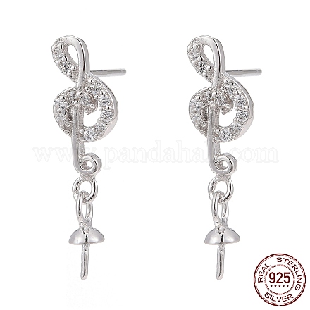 Rhodium Plated 925 Sterling Silver Micro Pave Cubic Zirconia Ear Stud Findings STER-P035-59P-1