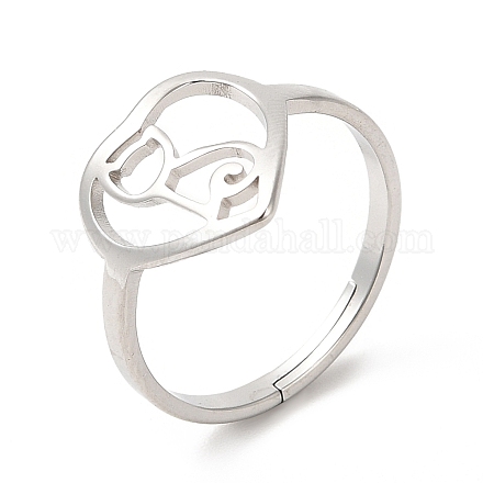 201つのステンレス鋼の指輪  女性のための猫の指輪とハート  ペットのテーマ  ステンレス鋼色  usサイズ6 1/4(16.7mm) RJEW-E063-03P-1