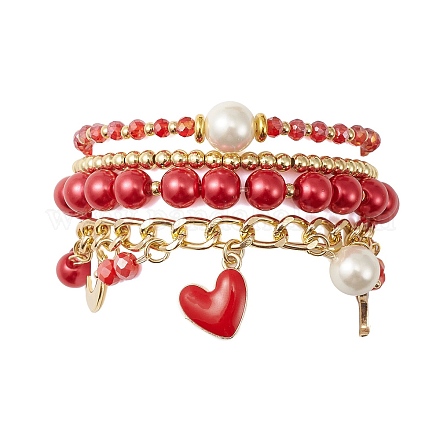 4 pièces 4 styles de bracelets extensibles en perles de verre et de coquillage BJEW-TA00289-1