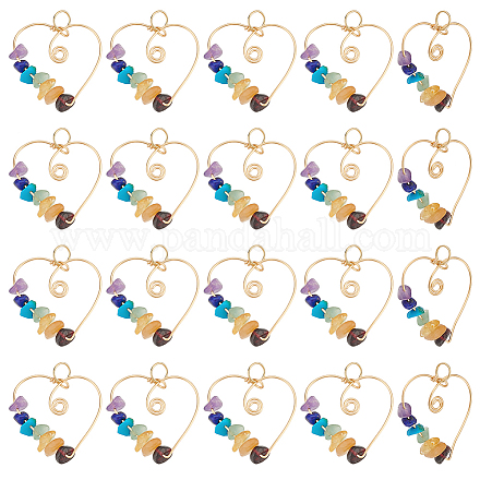 20 шт. подвески из медной проволоки с кристаллами драгоценного камня чакры G-HY0001-44-1