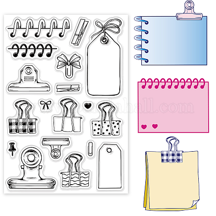 GLOBLELAND Binder Clips Clear Stamps Stationery Paper Clips Silicone Clear Stamp Seals for Cards Making DIY Scrapbooking Photo Journal Album Decoration DIY-WH0167-56-877-1