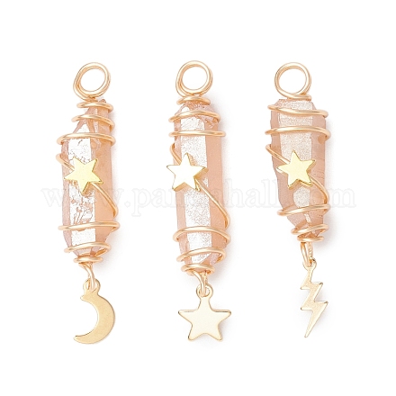 3 шт. 3 стиля гальванизированных подвесок из натурального кварцевого кристалла с заостренными концами из медной проволоки PALLOY-JF03766-07-1