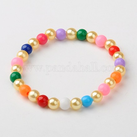 Acryl Nachahmung Perlen dehnbar Armbänder für Kinder BJEW-JB01200-06-1