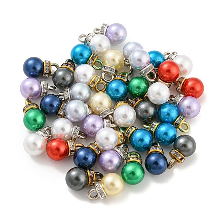 (vente de clôture défectueuse : teint en anneau) breloques en plastique ABS avec perles d'imitation KY-XCP0001-25-1