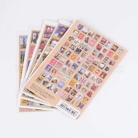 切手の形DIYの紙ラベル継ぎ絵のステッカー  ミックス模様  ミックスカラー  22~56x16~44mm  約5枚/セット AJEW-L058-48-1