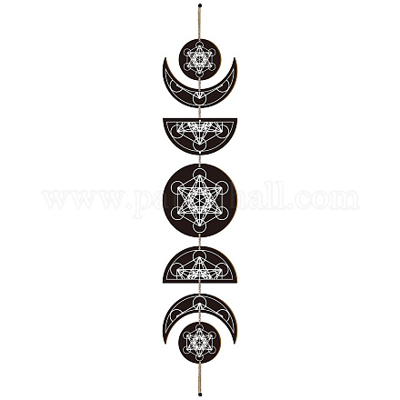 Moon Phase Wood Hanging Wall Decorations HJEW-WH0054-008-1
