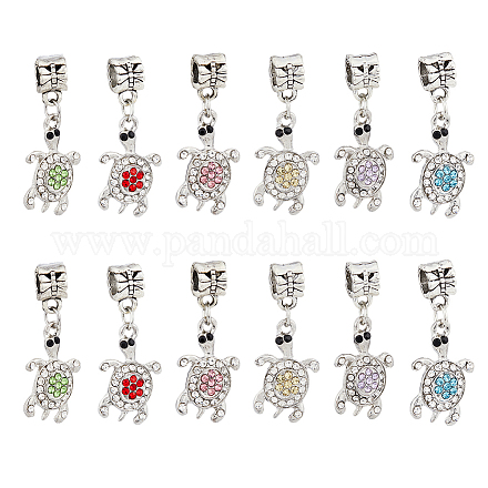 DICOSMETIC 12Pcs 6 Colors Sea Turtle Pendants Tortoise Alloy Rhinestone Charms Ocean Animal Charms Antique Silver Large Hole Pendants 4.5mm European Dangle Charms for Jewelry Making ALRI-DC0001-03-1
